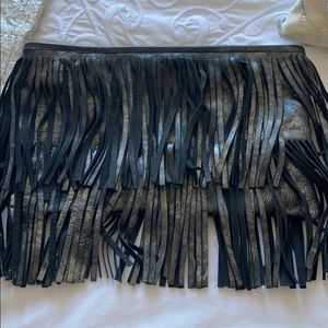 Leather clutch with fringe